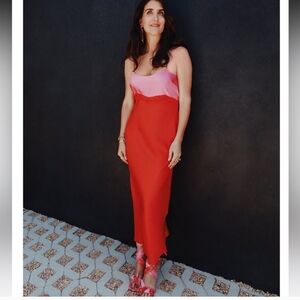 Gianni Bini DANNIJO Helena Satin Two-Tone Colorblock Scoop Maxi Slip Dress Size6